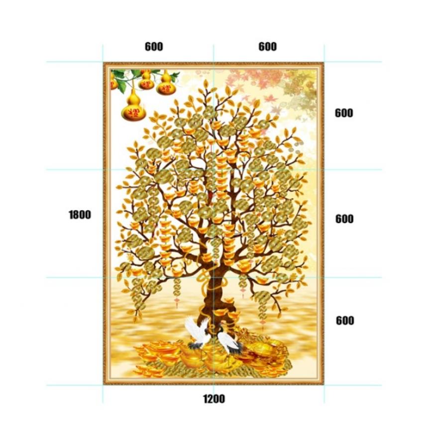 Gạch tranh 5D cây kim tiền - thuyền vàng KT04