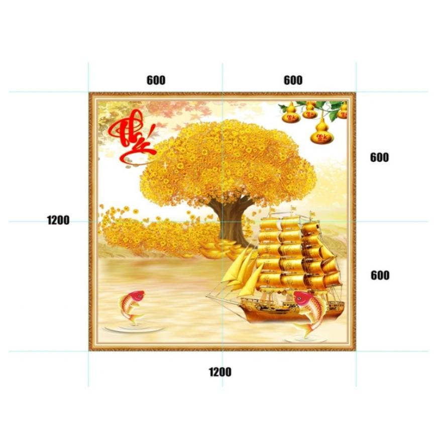 Gạch tranh 5D cây kim tiền - thuyền vàng KT06
