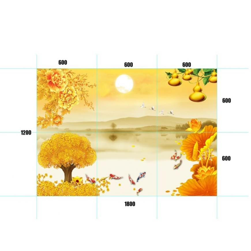 Gạch tranh 5D cây kim tiền - thuyền vàng KT08