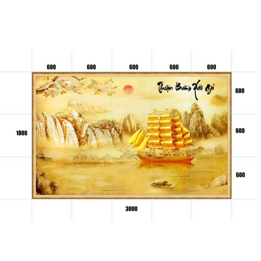 Gạch tranh 5D cây kim tiền - thuyền vàng KT09