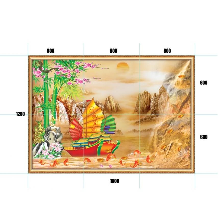Gạch tranh 5D cây kim tiền - thuyền vàng KT10