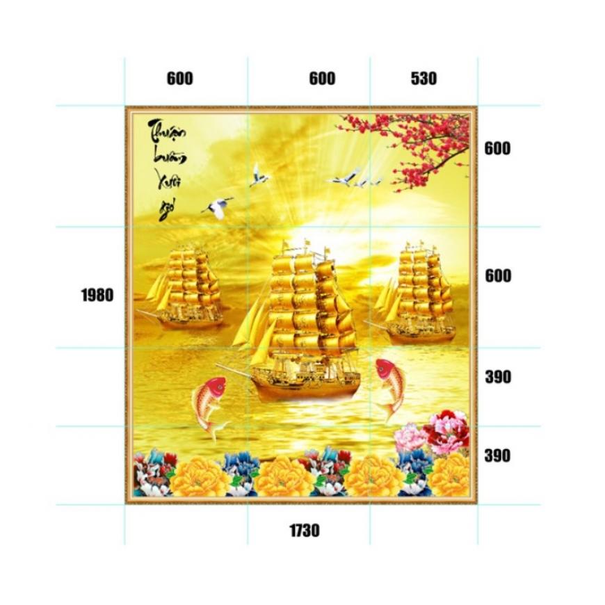 Gạch tranh 5D cây kim tiền - thuyền vàng KT11