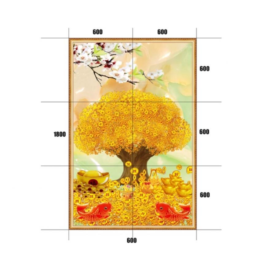 Gạch tranh 5D cây kim tiền - thuyền vàng KT12