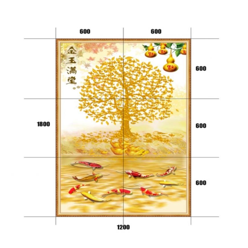 Gạch tranh 5D cây kim tiền - thuyền vàng KT13