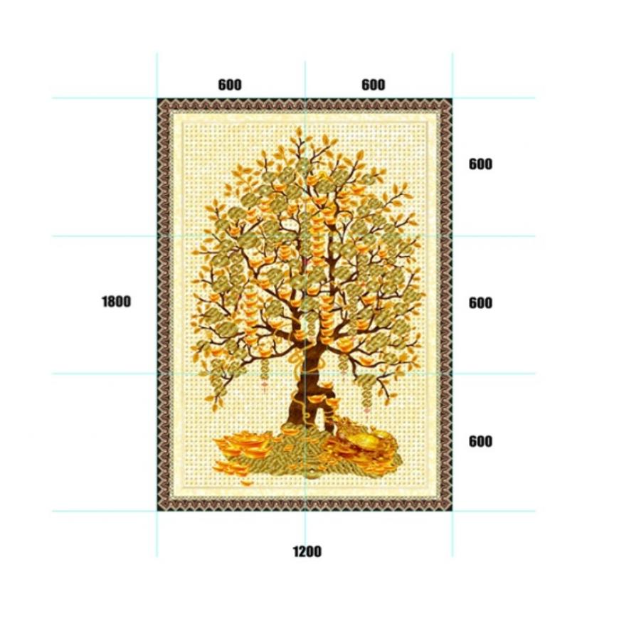 Gạch tranh 5D cây kim tiền - thuyền vàng KT14