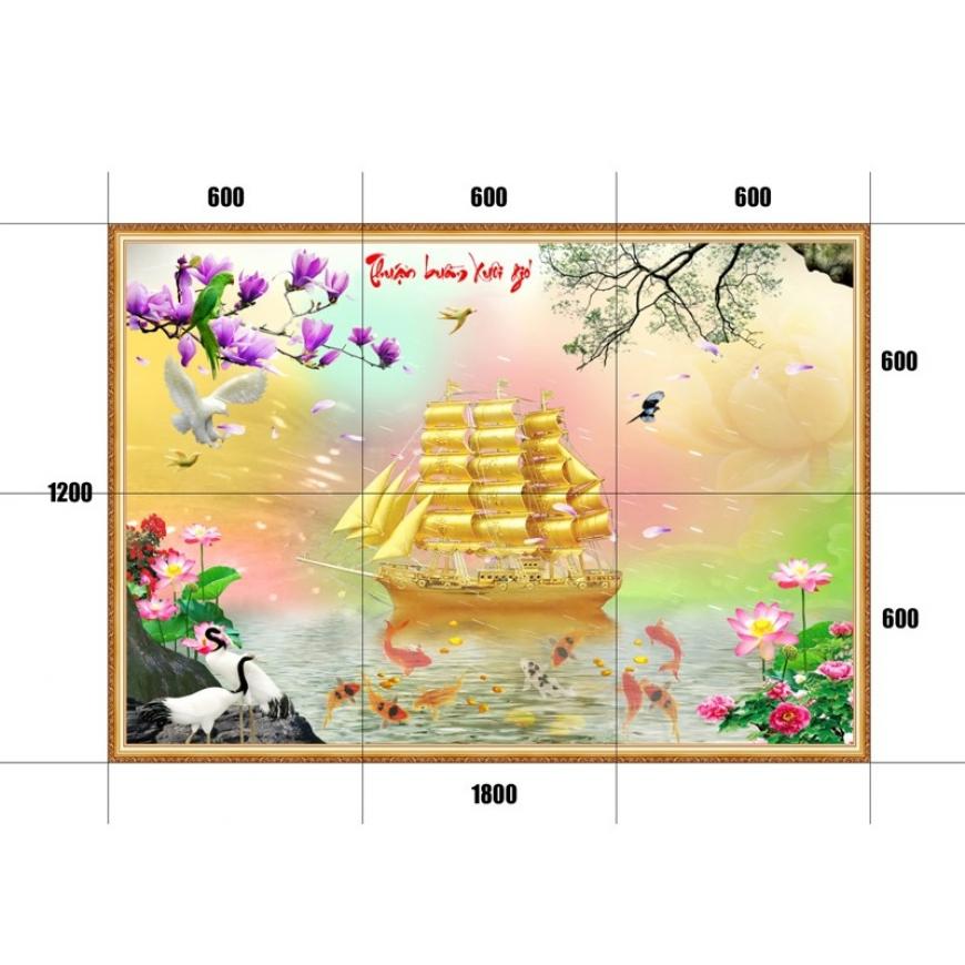 Gạch tranh 5D cây kim tiền - thuyền vàng KT15