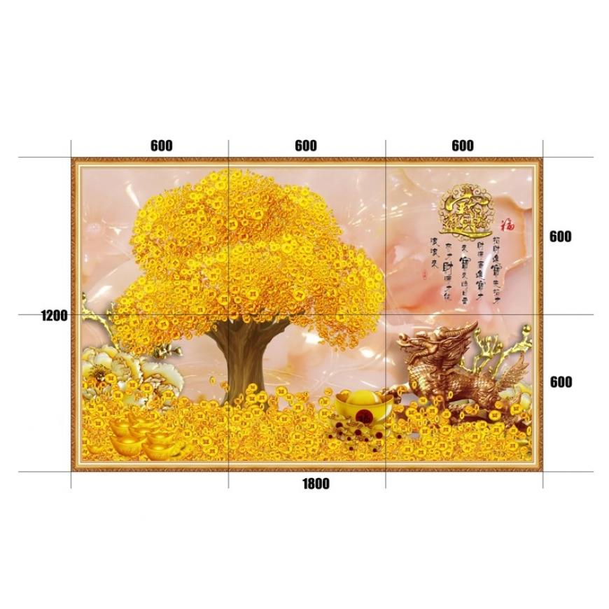 Gạch tranh 5D cây kim tiền - thuyền vàng KT16