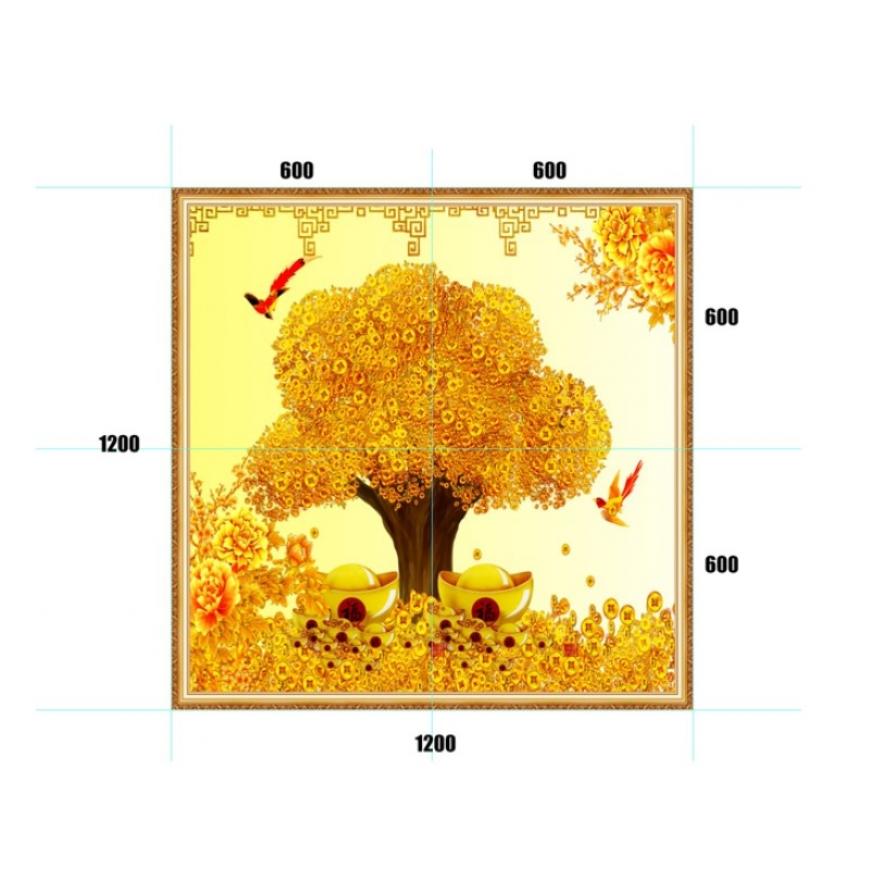 Gạch tranh 5D cây kim tiền - thuyền vàng KT17