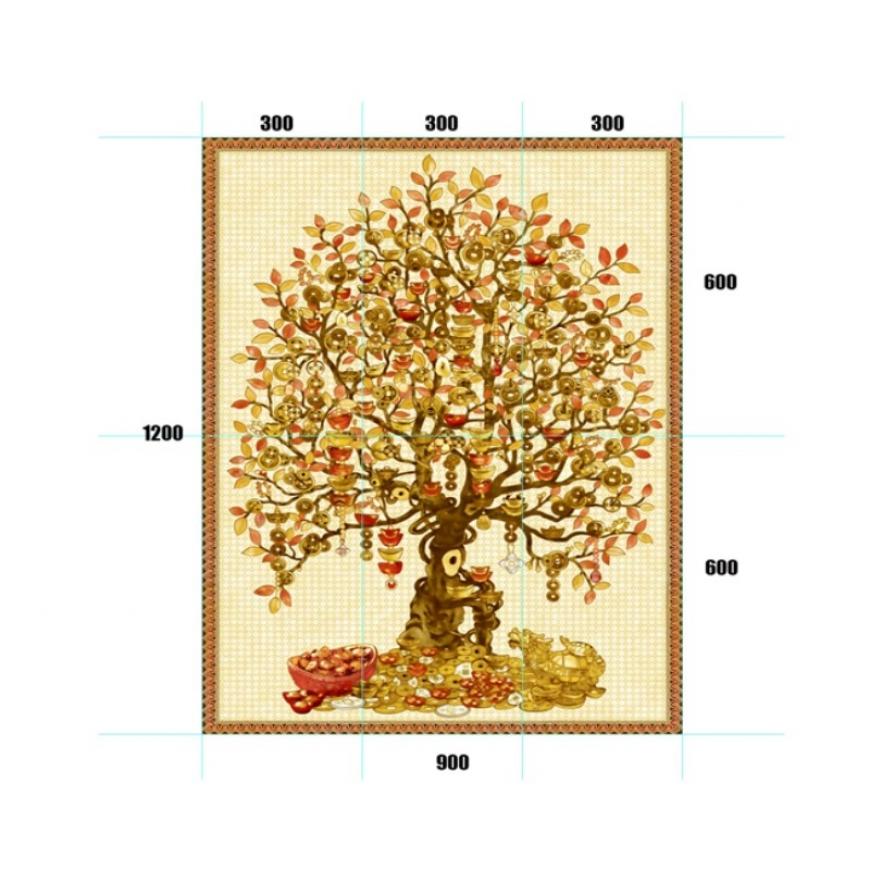 Gạch tranh 5D cây kim tiền - thuyền vàng KT18
