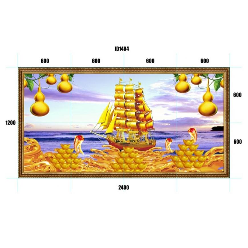 Gạch tranh 5D cây kim tiền - thuyền vàng KT19