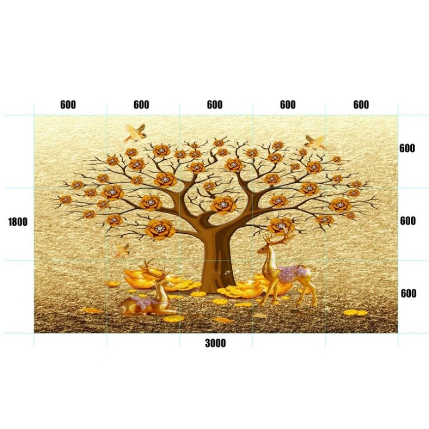 Gạch tranh 5D cây kim tiền - thuyền vàng KT21