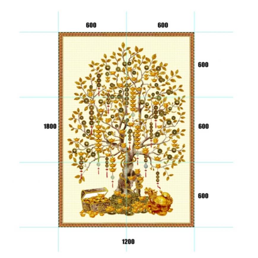 Gạch tranh 5D cây kim tiền - thuyền vàng KT22