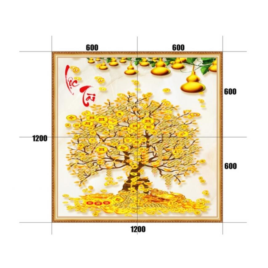 Gạch tranh 5D cây kim tiền - thuyền vàng KT23