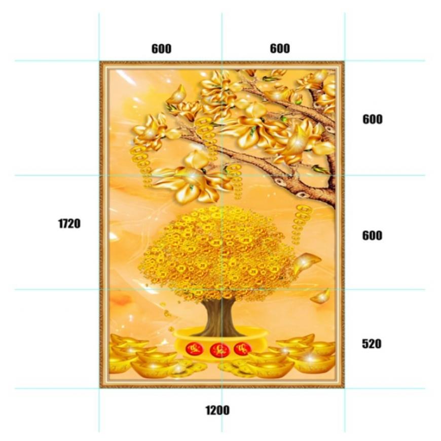 Gạch tranh 5D cây kim tiền - thuyền vàng KT24