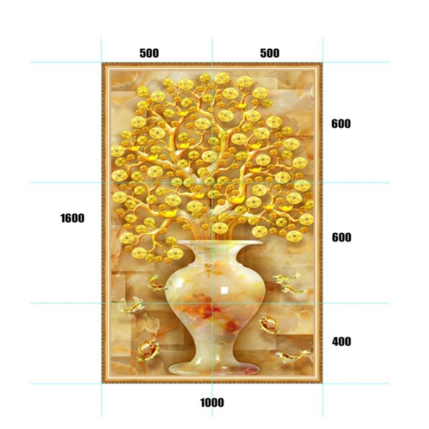 Gạch tranh 5D cây kim tiền - thuyền vàng KT25