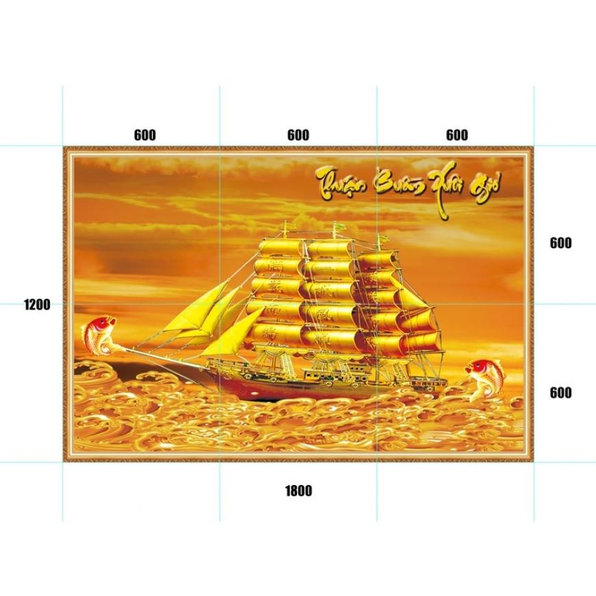 Gạch tranh 5D cây kim tiền - thuyền vàng KT26