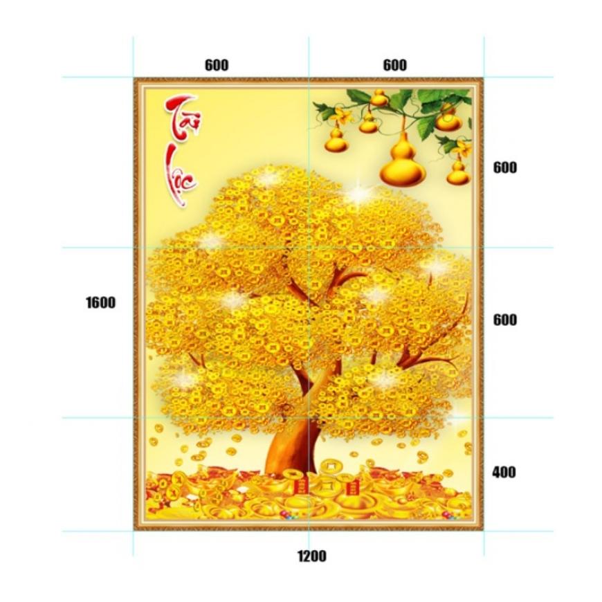 Gạch tranh 5D cây kim tiền - thuyền vàng KT27
