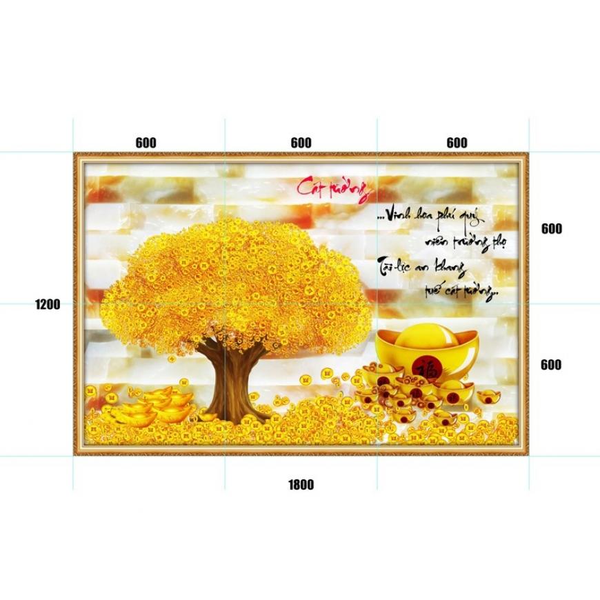 Gạch tranh 5D cây kim tiền - thuyền vàng KT30