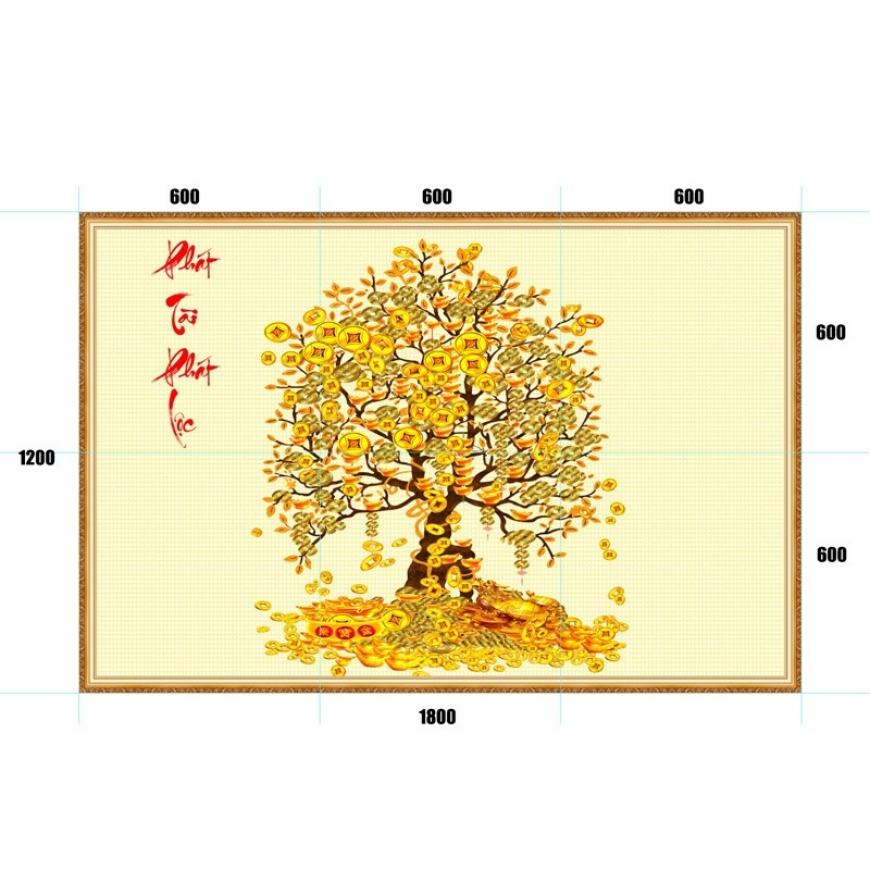 Gạch tranh 5D cây kim tiền - thuyền vàng KT33
