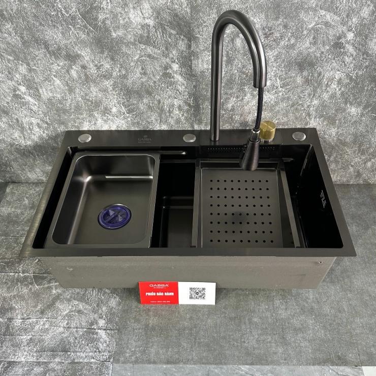Chậu rửa chén inox 304 Gabba 7546D nano đen